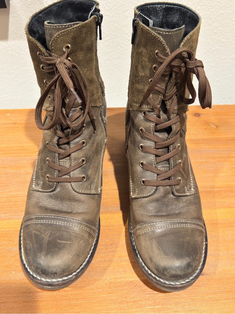 Taos Crave Leather & Suede Combat Boots Zip Side Womens EU41 - Picture 3 of 9